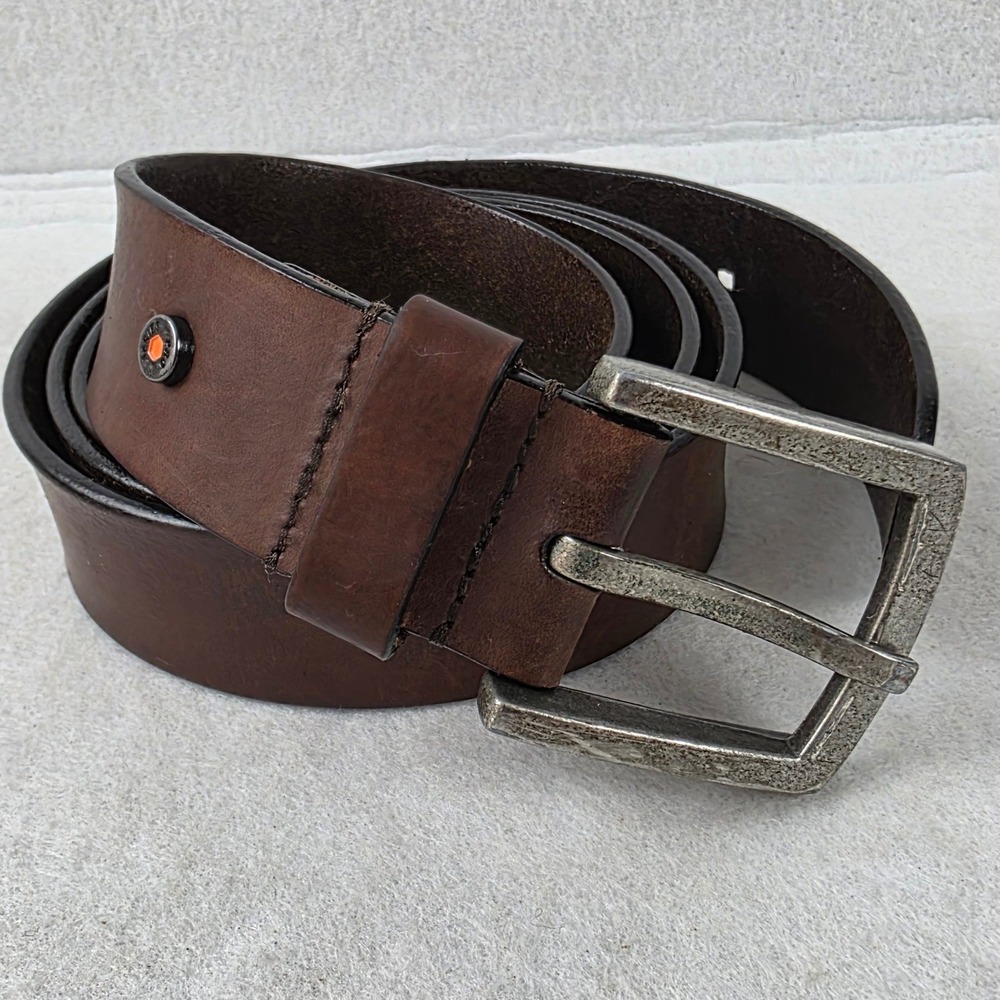 Timberland PRO Mens Brown Full Grain Leather Belt Size 46 Distressed Buckle